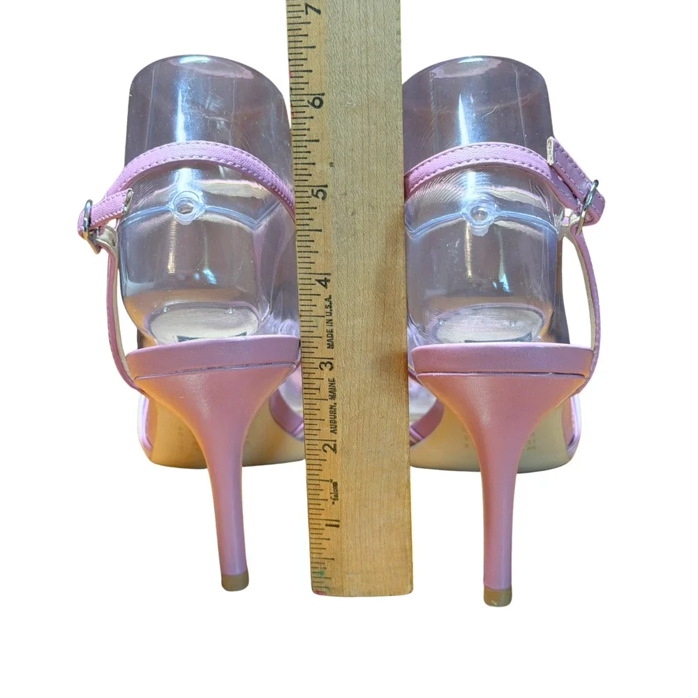 WHBM Sz 8.5 Hailey Nappa Strappy Heeled Sandals Ankle Strap 3' Purple White +Box